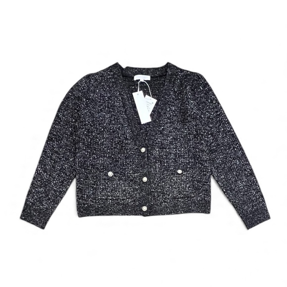 Adyson Parker Black Metallic Silver Thread Cardigan Sweater NWT Size Large - Picture 12 of 13
